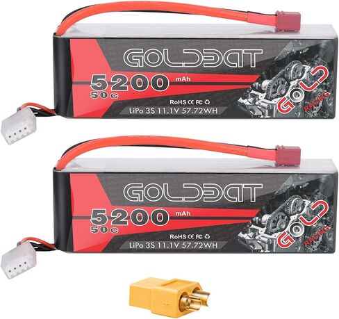 GOLDBAT 3S Lipo Battery 5200mah 11.1V 50C LiPo RC حزمة بطارية ناعمة مع قابس العمداء وموصل XT60 لسيارة RC Evader BX Car RC Truck Truggy RC Hobby - عبوتان in Saudi Arabia