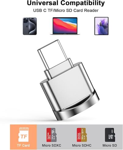 قارئ بطاقات USB C Micro SD، قارئ بطاقات USB من النوع C إلى Micro SD SDHC SDXC OTG، قارئ بطاقات ذاكرة من النوع C TF متوافق مع iPhone 15/15 Plus/15 Pro/15 Pro Max، Galaxy S24 S23، iPad Pro، Mac، MacBook in Saudi Arabia