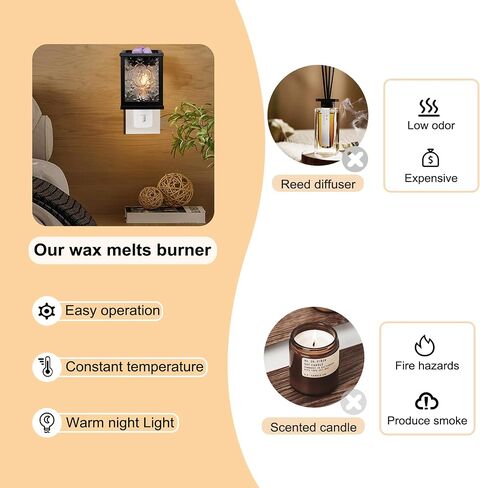 CVHOMEDECO. شمع كهربائي مغربي يذوب الشمع الكهربائي للشموع المعطرة، ويذوب الشمع، والفطائر والزيوت العطرية، وديكور الإضاءة الليلية، مربع، زجاج شفاف in Saudi Arabia
