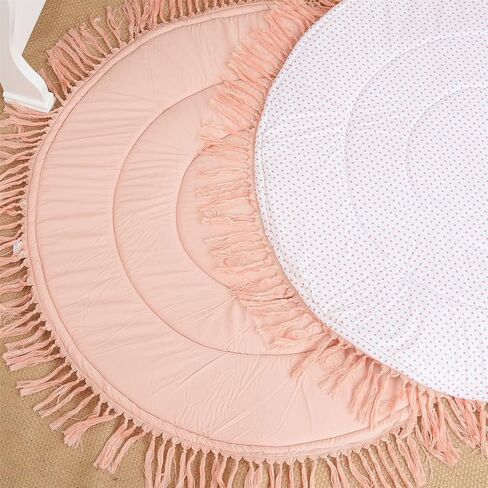 ABREEZE الطفل القطن لعب حصيرة جولة الحضانة البساط شرابة لعب حصيرة للطفل الأطفال الزحف وسادة، الطفل حصيرة الكلمة للأطفال غرفة اللعب ديكور الحضانة، طفل الزحف حصيرة الأطفال Playmat للرضع الأطفال الصغار، 4FT in Kuwait