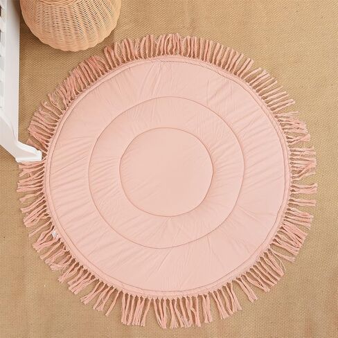 ABREEZE الطفل القطن لعب حصيرة جولة الحضانة البساط شرابة لعب حصيرة للطفل الأطفال الزحف وسادة، الطفل حصيرة الكلمة للأطفال غرفة اللعب ديكور الحضانة، طفل الزحف حصيرة الأطفال Playmat للرضع الأطفال الصغار، 4FT in Kuwait