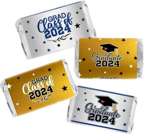 40 x Graduation Mini Candy Bar Wrapper Label Stickers Graduation Chocolate Candy Stickers Grad Party Decor Favor Class of 2024 Table Decor Chocolate Bar Labels (Blue+Grey) in Saudi Arabia