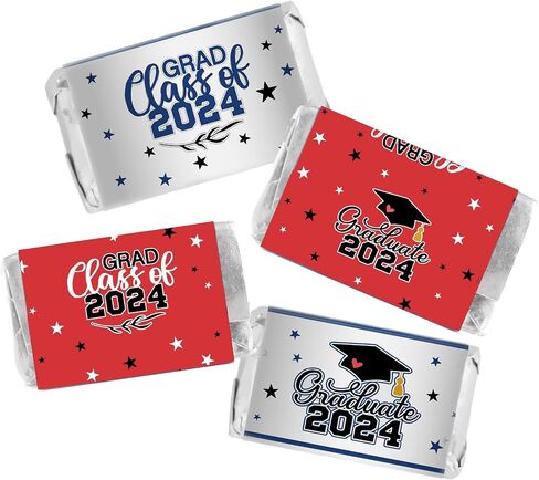 40 x Graduation Mini Candy Bar Wrapper Label Stickers Graduation Chocolate Candy Stickers Grad Party Decor Favor Class of 2024 Table Decor Chocolate Bar Labels (Blue+Grey) in Saudi Arabia