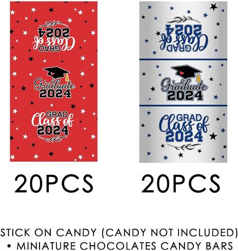 40 x Graduation Mini Candy Bar Wrapper Label Stickers Graduation Chocolate Candy Stickers Grad Party Decor Favor Class of 2024 Table Decor Chocolate Bar Labels (Blue+Grey) in Saudi Arabia