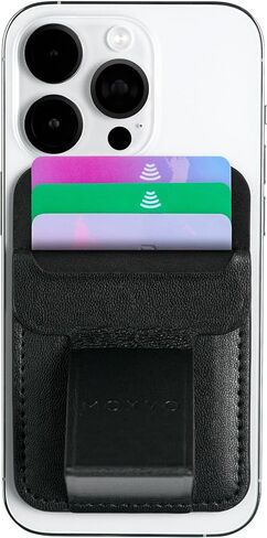 محفظة بطاقات مغناطيسية من موكسيو متوافقة مع أجهزة MagSafe لأجهزة iPhone، جلد PU، حامل قابل للتعديل، حلقة إصبع، حامل 3 بطاقات - أسود in Kuwait
