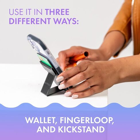 محفظة بطاقات مغناطيسية من موكسيو متوافقة مع أجهزة MagSafe لأجهزة iPhone، جلد PU، حامل قابل للتعديل، حلقة إصبع، حامل 3 بطاقات - أسود in Kuwait