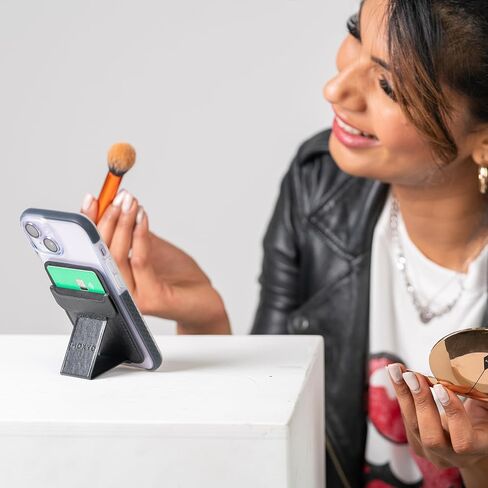 محفظة بطاقات مغناطيسية من موكسيو متوافقة مع أجهزة MagSafe لأجهزة iPhone، جلد PU، حامل قابل للتعديل، حلقة إصبع، حامل 3 بطاقات - أسود in Kuwait