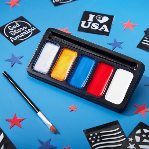 JOYIN 5 Colors Patriotic Face Paint Kit with Glitter and 16 Pcs Stencils Sticker for Kids, 4th of July Face Paint Red White Blue Face Paint for Independence Day, Memorial Day Party, Veterans Day in Saudi Arabia