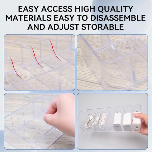5 قطع من البلاستيك الشفاف لسلك الشاحن صندوق منظم لصناديق تخزين كابلات الشاحن الإلكتروني مع 50 سلكًا منظمًا لسلك الطاقة لدرج المنزل ومنظمات مكتب المكتب وملحقاتها in Kuwait