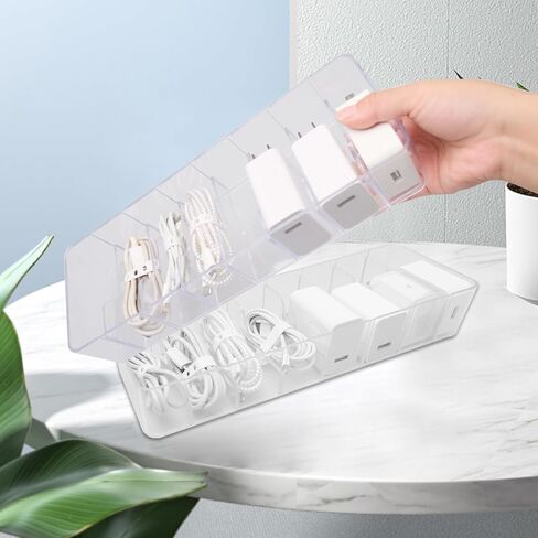 5 قطع من البلاستيك الشفاف لسلك الشاحن صندوق منظم لصناديق تخزين كابلات الشاحن الإلكتروني مع 50 سلكًا منظمًا لسلك الطاقة لدرج المنزل ومنظمات مكتب المكتب وملحقاتها in Kuwait
