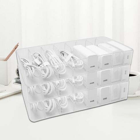 5 قطع من البلاستيك الشفاف لسلك الشاحن صندوق منظم لصناديق تخزين كابلات الشاحن الإلكتروني مع 50 سلكًا منظمًا لسلك الطاقة لدرج المنزل ومنظمات مكتب المكتب وملحقاتها in Kuwait