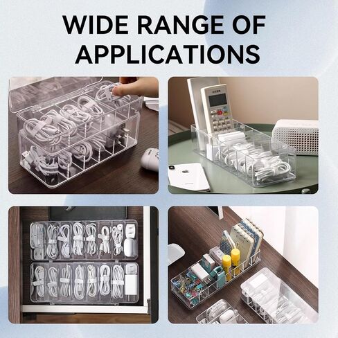 5 قطع من البلاستيك الشفاف لسلك الشاحن صندوق منظم لصناديق تخزين كابلات الشاحن الإلكتروني مع 50 سلكًا منظمًا لسلك الطاقة لدرج المنزل ومنظمات مكتب المكتب وملحقاتها in Kuwait