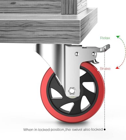 عجلات دوارة مقاس 5 بوصات مع قفل مزدوج آمن وعجلات من رغوة البولي يوريثان لا تصدر ضوضاء، شديدة التحمل - 350 رطلًا لكل عجلة حمراء (عبوة من 4 قطع) in Kuwait