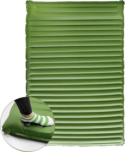 Double Sleeping Pad for 2 Person, Self Inflating Camping Mattress with Pillow, Portable Camping Bed Built-in Foot Pump for Backpacking, Hiking & Travel - Mat Carry Bag in Saudi Arabia