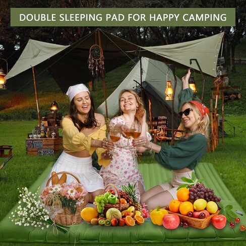 Double Sleeping Pad for 2 Person, Self Inflating Camping Mattress with Pillow, Portable Camping Bed Built-in Foot Pump for Backpacking, Hiking & Travel - Mat Carry Bag in Saudi Arabia