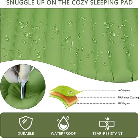 Double Sleeping Pad for 2 Person, Self Inflating Camping Mattress with Pillow, Portable Camping Bed Built-in Foot Pump for Backpacking, Hiking & Travel - Mat Carry Bag in Saudi Arabia