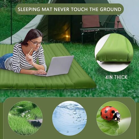 Double Sleeping Pad for 2 Person, Self Inflating Camping Mattress with Pillow, Portable Camping Bed Built-in Foot Pump for Backpacking, Hiking & Travel - Mat Carry Bag in Saudi Arabia