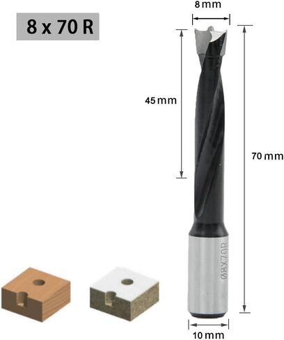 8mm Diameter Carbide Tipped Brad Point Boring Bit Dowel Drill Bits 8mm Dia x 70mm Long x 10mm Shank, Right Hand Rotation in Saudi Arabia