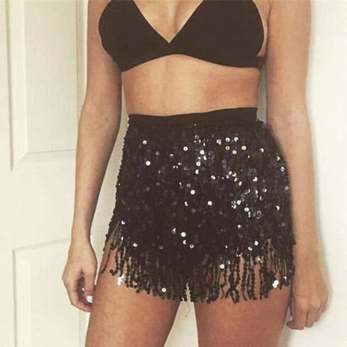 Kakaco الترتر هامش تنورة سباركلي البطن الورك التنانير شرابة الرقص وشاح الورك ديسكو الهذيان تنورة زي للنساء والفتيات in Kuwait