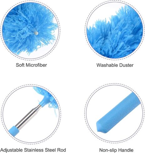 MECCANIXITY Microfiber Cleaning Duster, 14 to 35 Inch Washable Extendable Brush Flexible Feather Duster for Window Furniture, Blue in Saudi Arabia