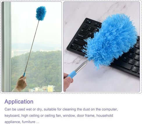 MECCANIXITY Microfiber Cleaning Duster, 14 to 35 Inch Washable Extendable Brush Flexible Feather Duster for Window Furniture, Blue in Saudi Arabia