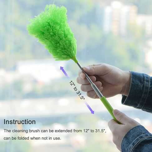 MECCANIXITY Microfiber Cleaning Duster, 14 to 35 Inch Washable Extendable Brush Flexible Feather Duster for Window Furniture, Blue in Saudi Arabia