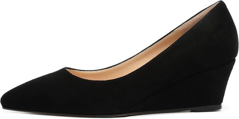 Womens Pointed Toe Dress Slip On Work Wedge Low Heel Pumps Shoes 2 Inch in Saudi Arabia