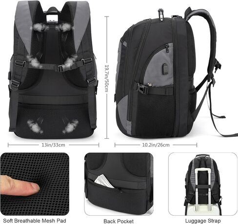 Tzowla Travel Laptop Backpack for Men&Women,17.3" Computer Water Resistant Anti Theft TSA Friendly Backpacks with Lock and USB Charging Port,College Business Work Hiking Bookbag Daypack,Dark Grey in Saudi Arabia