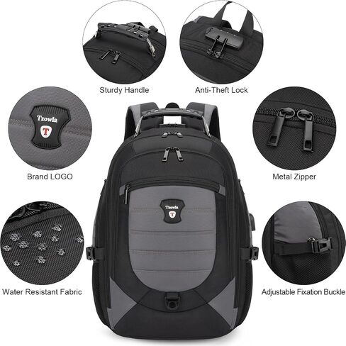 Tzowla Travel Laptop Backpack for Men&Women,17.3" Computer Water Resistant Anti Theft TSA Friendly Backpacks with Lock and USB Charging Port,College Business Work Hiking Bookbag Daypack,Dark Grey in Saudi Arabia