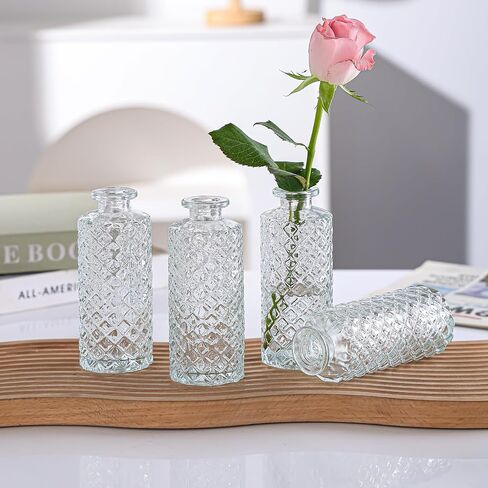 Glass Bud Vases Set of 12, Small Diamond Bud Vases in Bulk, Mini Flower Vases for Centerpieces, Vintage Vase for Table Decorations, Wedding, Office, Recepetion, Home Decor.(Clear) in Saudi Arabia