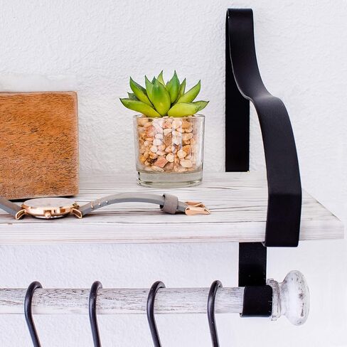 Wall Mounted Floating Spice Shelves with Towel Bar and Removable Hooks, Solid Wood, Rustic Shelving Storage, for Kitchens, Bathrooms and More, Farmhouse Wall Décor, 16.75" Long x 7.5" (White Washed) in Kuwait