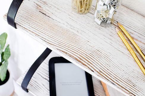 Wall Mounted Floating Spice Shelves with Towel Bar and Removable Hooks, Solid Wood, Rustic Shelving Storage, for Kitchens, Bathrooms and More, Farmhouse Wall Décor, 16.75" Long x 7.5" (White Washed) in Kuwait