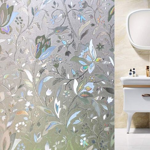 Window Privacy Film 3D Tulip Flower Window Sticker Rainbow Color Glass Film for Bathroom Home Office Removable Static Cling Door Window Covering Anti UV Window Decals (17.5'' X 157'') in Saudi Arabia