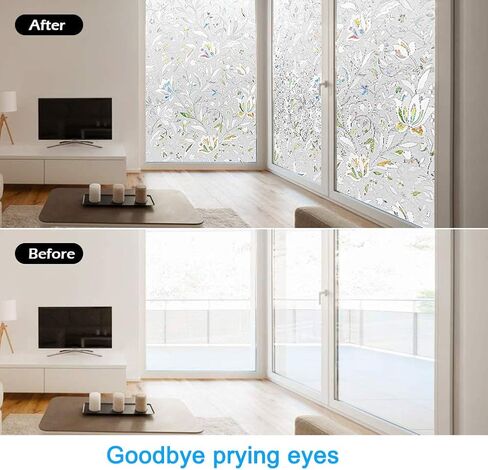 Window Privacy Film 3D Tulip Flower Window Sticker Rainbow Color Glass Film for Bathroom Home Office Removable Static Cling Door Window Covering Anti UV Window Decals (17.5'' X 157'') in Saudi Arabia