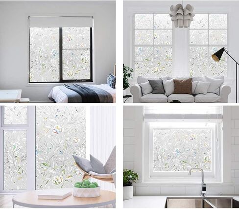 Window Privacy Film 3D Tulip Flower Window Sticker Rainbow Color Glass Film for Bathroom Home Office Removable Static Cling Door Window Covering Anti UV Window Decals (17.5'' X 157'') in Saudi Arabia