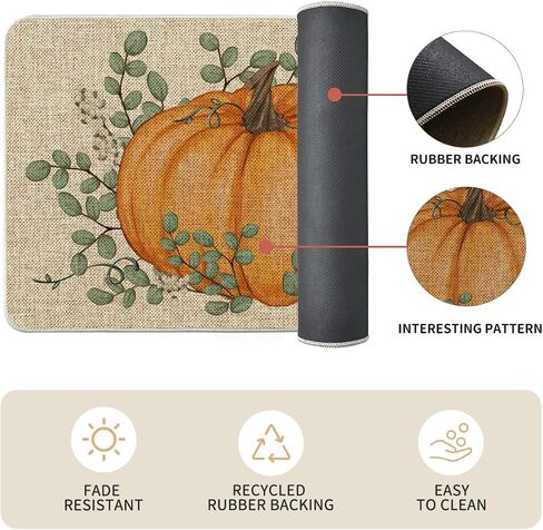 Artoid Mode Pumpkin Eucalyptus Fall Kitchen Mats Set of 2, Home Decor Low-Profile Kitchen Rugs for Floor - 17x29 and 17x47 Inch in Saudi Arabia
