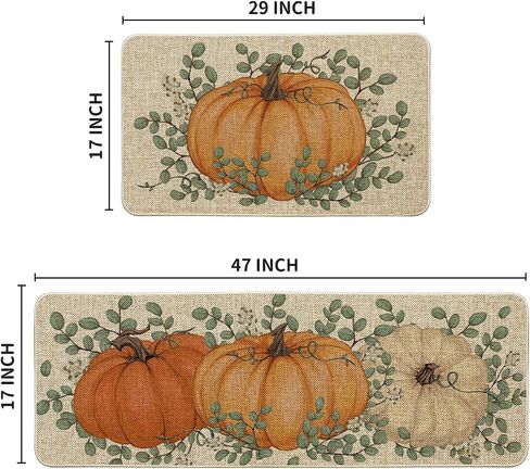 Artoid Mode Pumpkin Eucalyptus Fall Kitchen Mats Set of 2, Home Decor Low-Profile Kitchen Rugs for Floor - 17x29 and 17x47 Inch in Saudi Arabia