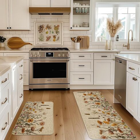 Artoid Mode Flowes Fall Kitchen Mats مجموعة من 2، سجاد مطبخ منخفض المستوى لديكور المنزل الخريفي للأرضية - 17x29 و17x47 بوصة in Saudi Arabia