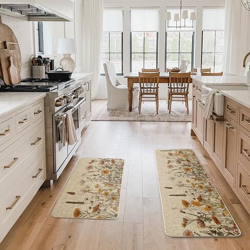 Artoid Mode Flowes Fall Kitchen Mats مجموعة من 2، سجاد مطبخ منخفض المستوى لديكور المنزل الخريفي للأرضية - 17x29 و17x47 بوصة in Saudi Arabia