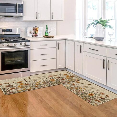 Artoid Mode Flowes Fall Kitchen Mats مجموعة من 2، سجاد مطبخ منخفض المستوى لديكور المنزل الخريفي للأرضية - 17x29 و17x47 بوصة in Saudi Arabia