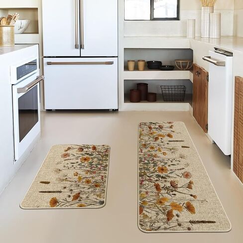 Artoid Mode Flowes Fall Kitchen Mats مجموعة من 2، سجاد مطبخ منخفض المستوى لديكور المنزل الخريفي للأرضية - 17x29 و17x47 بوصة in Saudi Arabia