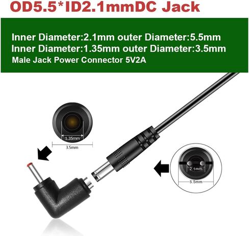 AC to DC 5V 2A Power Supply Adapter, Plug 5.5mm x 2.1mm, with 3.5mm x 1.35mm Connector, UL Listed FCC in Kuwait