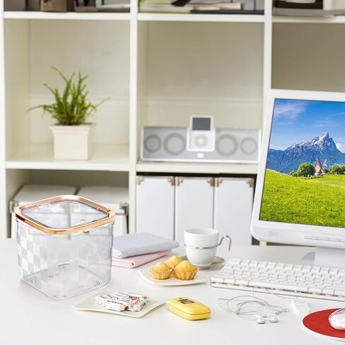 SOUJOY 2 علبة قمامة صغيرة، علبة قمامة صغيرة لسطح المكتب مع غطاء ضغط، سلة قمامة النفايات، موزع سلة مهملات بلاستيكية للكونترتوب، الحمام، الزينة، سطح المكتب، الطاولة أو طاولة القهوة in Kuwait