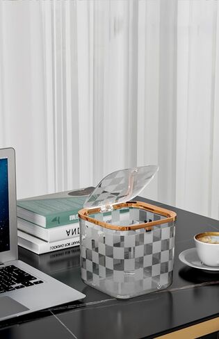 SOUJOY 2 علبة قمامة صغيرة، علبة قمامة صغيرة لسطح المكتب مع غطاء ضغط، سلة قمامة النفايات، موزع سلة مهملات بلاستيكية للكونترتوب، الحمام، الزينة، سطح المكتب، الطاولة أو طاولة القهوة in Kuwait