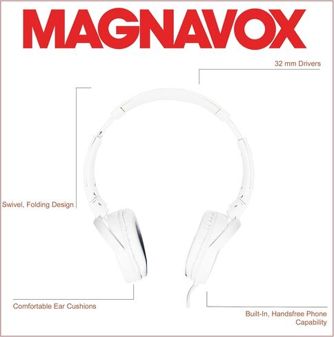 سماعات رأس ستيريو مع ميكروفون من ماجنافوكس MHP5026M-WH باللون الأبيض in Kuwait