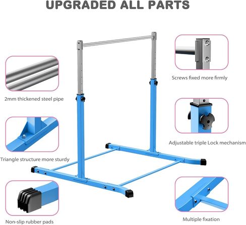 Mosebears Gymnastics Bar,Home Gymnastics Equipment for Kids Ages 3-15,Steady Steel Construction, Anti-Slip, Easy to Assemble, 3' to 5' Adjustable Height in Saudi Arabia