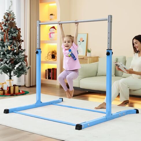 Mosebears Gymnastics Bar,Home Gymnastics Equipment for Kids Ages 3-15,Steady Steel Construction, Anti-Slip, Easy to Assemble, 3' to 5' Adjustable Height in Saudi Arabia