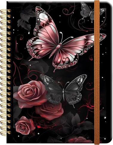 Ruled Spiral Writing Notebook,A5 Hardcover Lined College Journal for Women Lady Girl,Strong Twin-Wire Binding with Premium Paper,8.4" X 6",Perfect for School,Office,Home Gifts(rose gold butterfly) in Kuwait