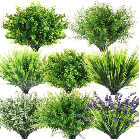 Ceenna 32 Bundles Artificial Plants Fake Bushes Grass Faux UV Resistant Bulk Plastic Shrubs Wheat Grass Flowers Greenery Outdoor for Vases Farmhouse Garden Decor Wedding Window Hanging Basket in Saudi Arabia