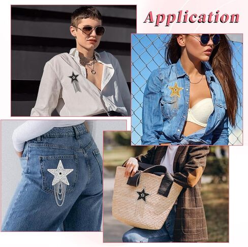Qianyu 4 Pcs Iron on Applique Star Patches with Glass Beaded Tassel Sew on Sequin Five-Pointed Star Patch with Tassel DIY Repair Sparkling Star Clothes Patches for Clothing Embellishment in Saudi Arabia